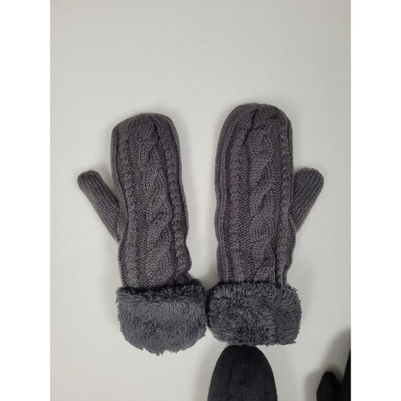 (2) Pairs Of Womens Mittens Winter Knit Fleece Gloves Mittens Cold Weather - Picture 4 of 6